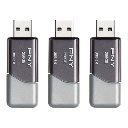 PNY 256GB Turbo Attaché 3 USB 3.0 Flash Drive 3-Pack – Grey, P-FD256X3TBOP-MP, 100MB/s, Light-Weight Durable - Data Storage and Transfer - size: 256GB 3-Pack