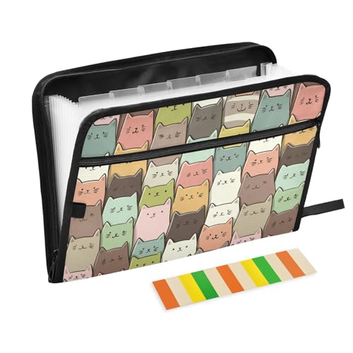 Cat Funny Expanding File Pocket Folder Organizer Cartoon Accordion File Organizer 13 Pockets Expanding File Folders Portable Bill Receipt Organizer - color: Cat Funny Cartoon