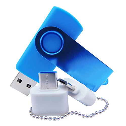 128MB Mini Capacity USB Flash Drives Thumb Drive Memory Sticks with OTG & Type-C/USB C Adaptor (Blue) - color: Blue