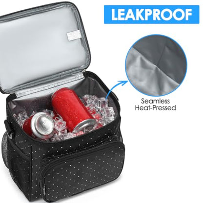 FlowFly Insulated Reusable Lunch Bag Adult Large Lunch Box for Women and Men with Adjustable Shoulder Strap,Front Zipper Pocket and Dual Large Mesh Side Pockets,Dot - color: Dot