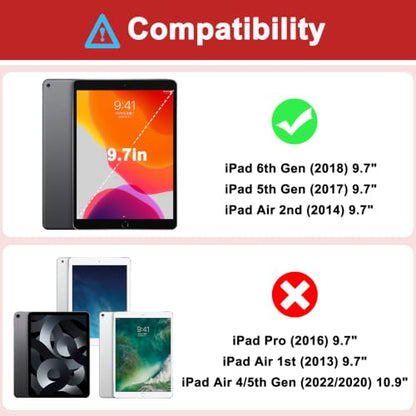 iPad 6th Generation Cases, iPad 5th Generation Case, iPad Air 2 Case, iPad 9.7 Case, Shockproof Rugged Drop Protection Cover Built with Kickstand for iPad 9.7'' A1893/A1954/A1822/A1823 - color: Black+Red