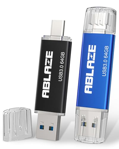 ABLAZE USB C Flash Drive 64GB 2 Pack, Dual USB 3.0+Type C Flash Drive Compatible with iPhone 16/15, Android Smartphone, Computer,Tablet Mac Laptop (2 Pack) - color: 2 Pack, size: 64GB