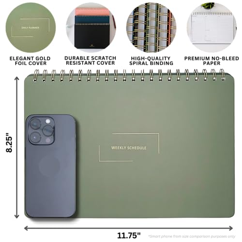 Undated Weekly Schedule | Business Planner | 8.25” x 11.75” ADHD Organizer | Premium Multi-Layout Schedule | Black | Landscape Layout - color: Black, size: Weekly Schedule - Landscape