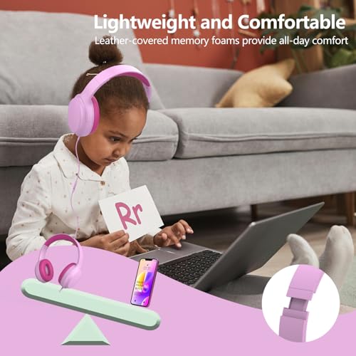 Kids Headphones Wired,Wired Headphones for Kids Over Ear with Microphone,85/94dB Volume Limiter Headphone for Kids Boys Girls Teens Children,3.5mm Wired Foldable Headphone for School/Tablet (Pink) - color: Pink