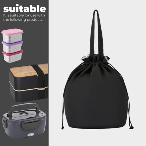 Reusable Lunch Bag,Canvas Drawstring Lunch Bag, Lunch Tote for Work, School, or Picnics, Lightweight & Waterproof, Keeps Food Fresh All Day(BLACK) - color: Black