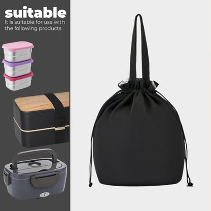 Reusable Lunch Bag,Canvas Drawstring Lunch Bag, Lunch Tote for Work, School, or Picnics, Lightweight & Waterproof, Keeps Food Fresh All Day(BLACK) - color: Black