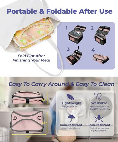 SUNNY BIRD Foldable Insulated Lunch Bag Leakproof Thermal Lunch Box for Women Men Teen with Shoulder Strap (Grapefruit Pink) - color: Grapefruit Pink