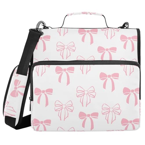 Bow Knot Pink Doodle Zipper Binder with Shoulder Strap Trapper Keeper 3 Ring Binder Organizer Large Capacity Multiple Compartments for School Office - color: Bow Knot Pink