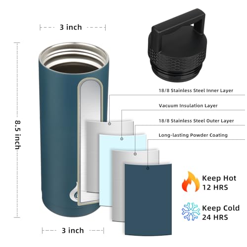 BJPKPK Insulated Water Bottles, Dishwasher Safe 18 oz Water Bottle with Handle, Leakproof BPA Free Thermal Flasks, Stainless Steel Jug for Sports, Navy Blue - color: Navy Blue, style: 18oz