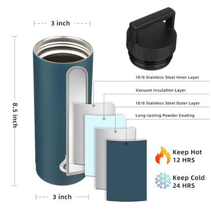 BJPKPK Insulated Water Bottles, Dishwasher Safe 18 oz Water Bottle with Handle, Leakproof BPA Free Thermal Flasks, Stainless Steel Jug for Sports, Navy Blue - color: Navy Blue, style: 18oz