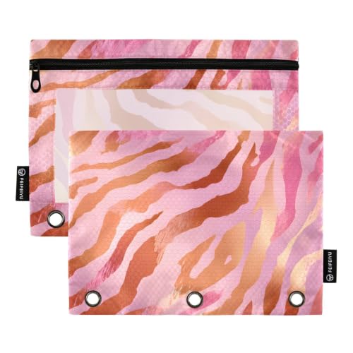 ALAZA Pencil Pouch for 3 Ring Binder, Pink Tiger Stripes Print Binder Pencil Pouches with Clear Window Zipper Pencil Case Cosmetic Bags for Office College Supplies, 2PCS - color: Color 230, size: one sizex2