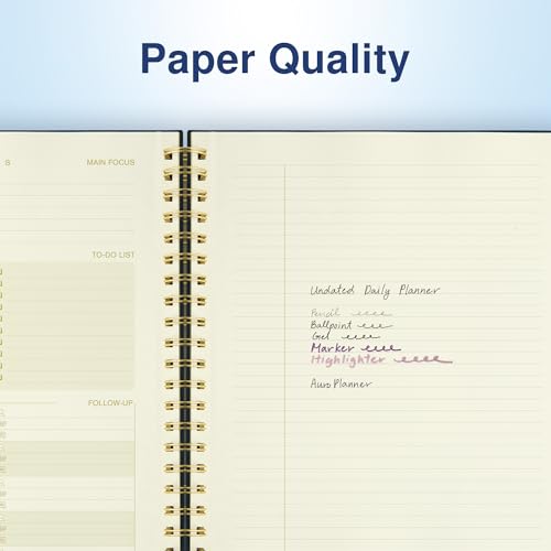 AuroPlanner Undated Daily Planner Notebook 8.5x11 Hourly Schedule Blue | office & student planning, 180 pages 100 GSM cream white paper hardcover spiral bound notebook, 2026-2028 reference calendar - color: Navy Blue