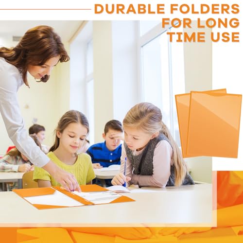Henoyso 18 Pcs Plastic Folder with Clear Front Pocket and 3 Prong Plastic Folders with Card Slot Pocket Folders with Prongs for School Office (Orange) - color: Orange