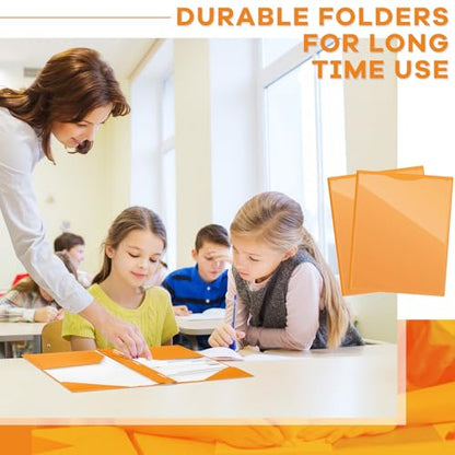 Henoyso 18 Pcs Plastic Folder with Clear Front Pocket and 3 Prong Plastic Folders with Card Slot Pocket Folders with Prongs for School Office (Orange) - color: Orange