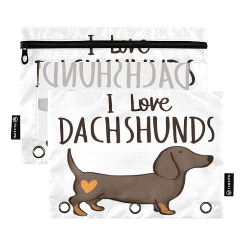 Binder Pouches,Cute Dachshund Dog Pencil Pouch for 3 Ring I Love Dachshunds Binder 2 Pack Clear Pencil Bag with Zipper for Office School Supplies - color: Multicolored 12