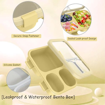 Bento Box, Lunch Box with Lids, 3-Compartment Meal Prep Containers Reusable, Leakproof & Stackable, Food Storage Containers for Office, Travel (Wheat purple & pink) 2pcs - color: Wheat purple & pink