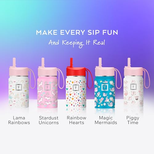 IRON °FLASK 14 oz Kids Insulated Water Bottle | Vacuum Insulated Kids Water Bottle with Leakproof Straw Lid & 20 Name Stickers - BPA Free (Fiesta) - color: Fiesta