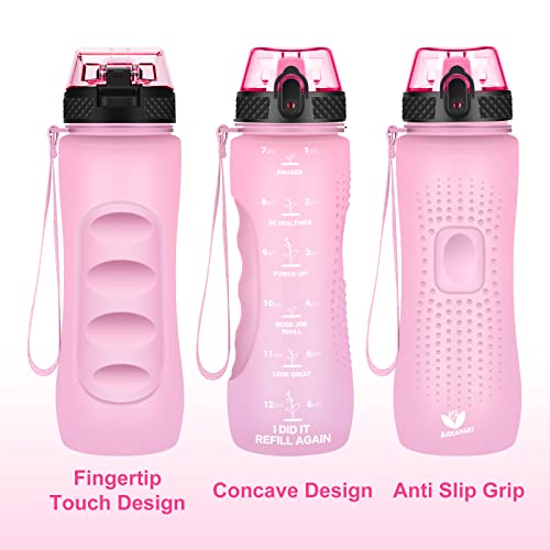 24 OZ Motivational Kids Water Bottle With Time Marker,Straw Lid,Leak Proof, Tritan BPA Free Sports Water Bottle Pink(1 Lid) - color: Pink