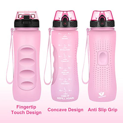 24 OZ Motivational Kids Water Bottle With Time Marker,Straw Lid,Leak Proof, Tritan BPA Free Sports Water Bottle Pink(1 Lid) - color: Pink