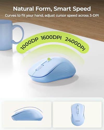 seenda Wireless Bluetooth Keyboard Mouse Combo, Ergonomic Keyboard with Wrist Rest, Silent Mouse, USB & Bluetooth Multi-Device, Full-Size Compatible for Windows PC Laptop Mac MacBook, Blue - color: Blue