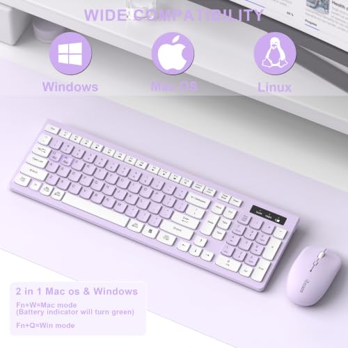 Wireless Keyboard and Mouse Combo, Full-Sized Wireless Keyboard and Adjustable DPI Mouse, 2.4GHz USB Receiver, Keyboard and Mouse for PC, Windows, Desktop, Laptop (Light Purple) - color: Light Purple