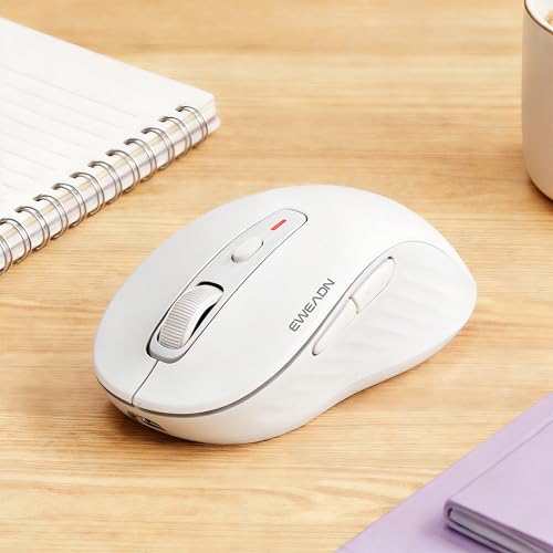 EWEAND Wireless Mouse, Dual-Mode 2.4 G/Bluetooth Mouse with 5 Adjustable DPI Levels up to 4000, Rechargeable Silent Computer Mouse for Laptop, MacBook, PC, Chromebook for Small&Medium Hands-White - color: White