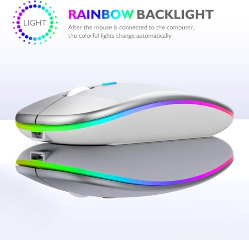 Wireless Bluetooth Mouse for MacBook Air/Mac/Pro/Laptop/Computer/PC,Rechargeable Dual Mode Switch Mouse Bluetooth 5.2/3.0 and 2.4GHz USB Receiver (Silver)