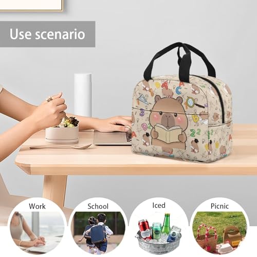 Kawaii Capybara Boys Lunch Box Large Capacity Insulated Lunch Bag Thermal Picnic Cool Bags for School Picnic Travel Hiking Camping - color: Kawaii Capybara Reading