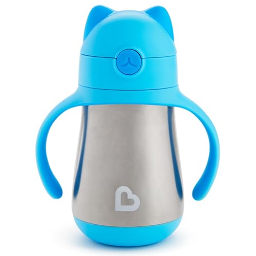 Munchkin Cool Cat Sippy Cup with Straw for Toddlers, Stainless Steel Straw Cup, 8 Ounce, Blue - color: Blue, size: 8 ounces
