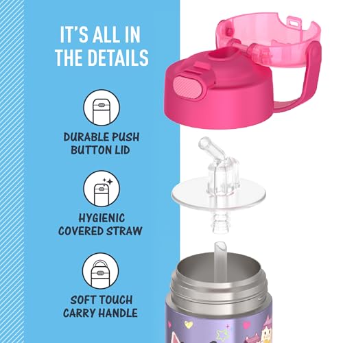 THERMOS FUNTAINER Water Bottle with Straw - 12 Ounce - Kids Stainless Steel Vacuum Insulated Water Bottle with Lid, Gabby’s Dollhouse - color: Gabby's Dollhouse