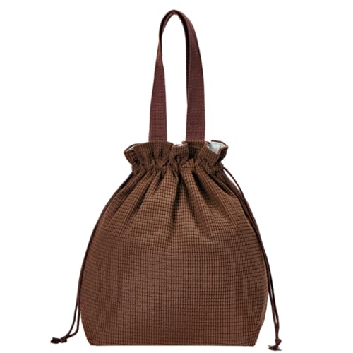 Retro Corduroy Drawstring Lunch Bag - Soft Textured Pouch for Women Students, 5mm Foam Base, Perfect for School Office Daily Use (brown) - color: Brown