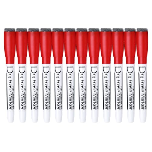 Volcanics Magnetic Dry Erase Markers With Eraser Cap Low Odor Fine Tip Whiteboard Pens Whiteboard Markers, Pack of 12, Red - color: Red, size: 1 Count (Pack of 12)