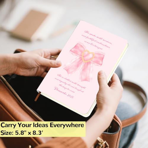 Pink Bow Bible Hard Shell Journal Notebook, Bible Notebooks for Note Taking, College Ruled Notebook, Inspirational Hardcover Notebooks, Journals for Writing Note Taking 200 Sheets (5.8 x 8.3)-7 - color: Multi 1573
