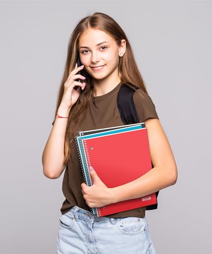 Dunwell 3 Subject Notebook College Ruled (Red), 150 Sheets (300 Pages), Spiral Notebook 8.5 x 11, Plastic Cover, 3 Pocket Divider Folders, 3-Hole Punched Perforated Paper - color: Red