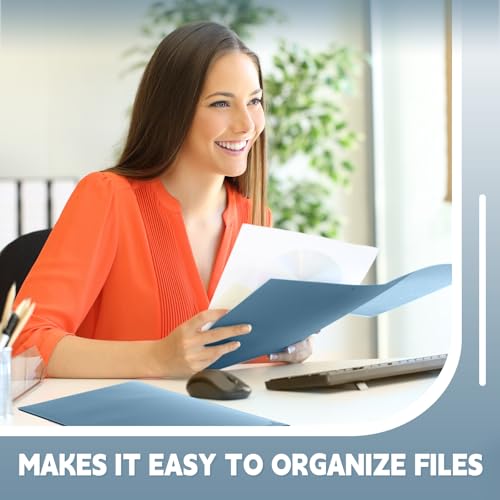 Gueevin 100 Pack Plastic Folder with Pockets, 2 Pocket Folders, Plastic Glossy Folders Fit Letter Size Paper, Heavy Duty Durable File Folder with Business Card for Home Office School (Blue Grey) - color: Blue Grey