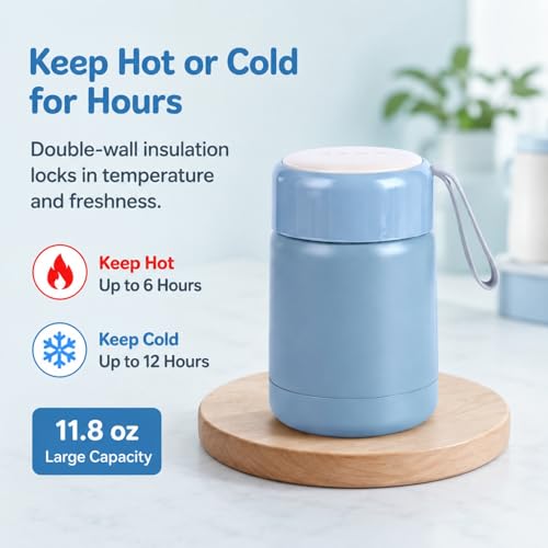 Bento Lunch Box Set for Women, with 12oz Soup Thermo, with Leak-Proof Food Containers, Insulated Lunch Bag for Girls for Travel Picnic - color: Blue Flowers