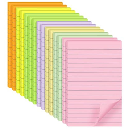Lined Sticky Notes 4 x 6 Inches, 15 Pads, 375 Sheets, 7 Soft Pastel Colors, Self-Stick Note Pads, Large Rectangular Sticky Notes with Lines, Super Adhesive for Office, School, Home & Planner - size: 4x6 inch