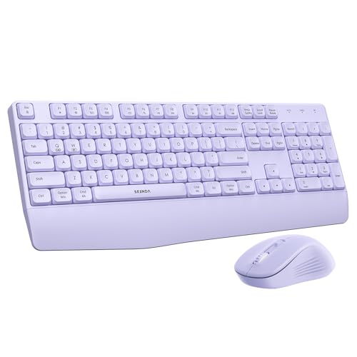 seenda Wireless Bluetooth Keyboard Mouse Combo, Ergonomic Keyboard with Wrist Rest, Silent Mouse, USB & Bluetooth Multi-Device, Full-Size Compatible for Windows PC Laptop Mac MacBook, Purple - color: Purple