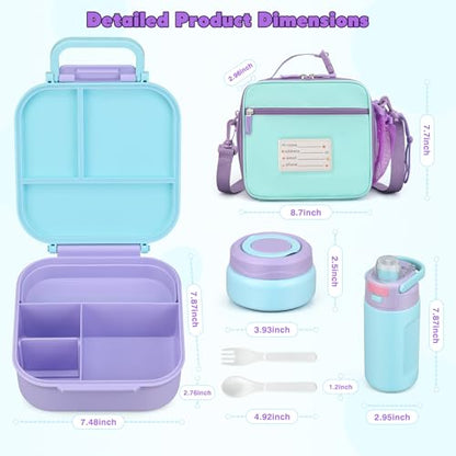 Bento Lunch Box for Kids with 7oz Soup Thermo,Insulated Stainless Steel Kids Water Bottle with Straw and Insulated Lunch Bag,Leak-Proof Lunch Food Container with Ice Pack for School(Purple) - color: Purple