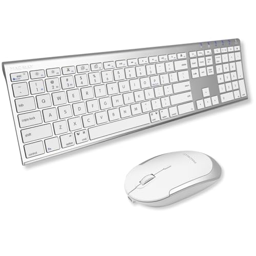 Macally Premium Bluetooth Keyboard and Mouse for Mac | Compatible Wireless Apple Keyboard and Mouse Combo (110 Keys Multi-Device Rechargeable) for MacBook Pro/Air and iMac - color: Aluminum Silver