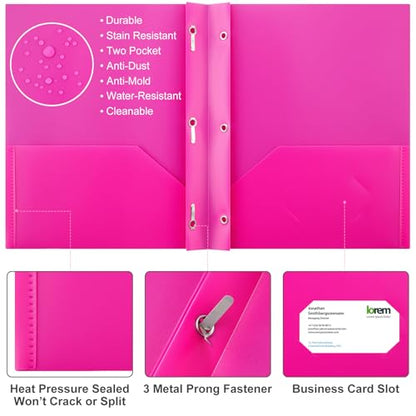 Cholemy 72 Packs Pocket Folders with Prongs Heavy Duty Plastic Folder with Business Card Slot 3 Prong Fasteners for School Office (Soft) - color: Soft