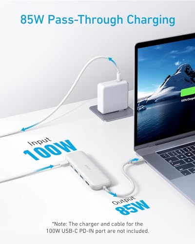 Anker USB C Hub, 5-in-1 USBC to HDMI Splitter with 4K Display, 1 x Powered USB-C 5Gbps & 2×Powered USB-A 3.0 5Gbps Data Ports for MacBook Pro, MacBook Air, Dell and More (White) - color: White