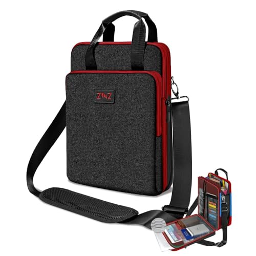 ZINZ Laptop Shoulder Bag 12.3-13 inch Case Sleeve, Expandable Handbag with Valuables Compartment Compatible with MacBook Air/Pro/Neo 13", iPad 12.9"/13"/11", Shockproof,Black-Wine edge - color: Black-wine Edge