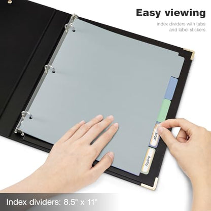 Ospelelf 3 Ring Binder, 1.5 Inch, Cute Letter Size (11" x 8.5") with 5 Tab Dividers, File Folder Labels and Low Profile Clipboards, Black Binder for School and Office Supplies - color: Black, size: 1.5in（Letter Size）