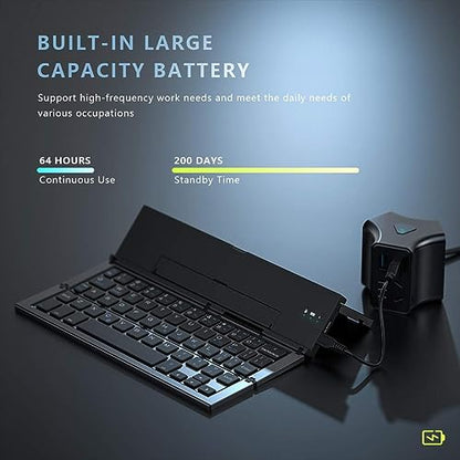 Mini Travel Wireless Keyboard Compatible with Samsung Galaxy A54/A42/A35/A23/A16/A15 5G UW Built-in Phone Holder/Stand-Ultra Slim Folding Rechargeable Full Size Keyboard!