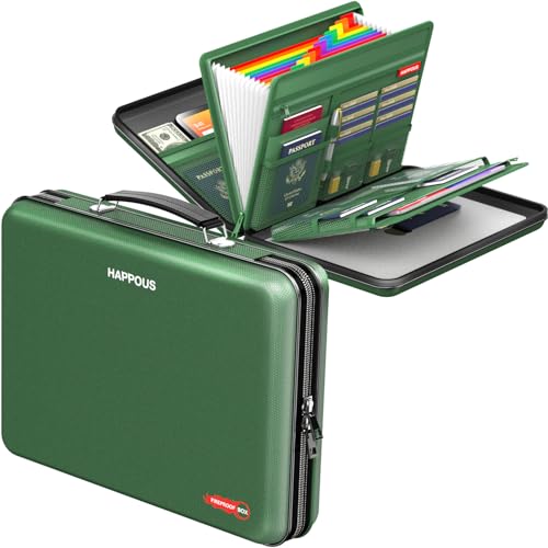 Fireproof Document Organizer, Fireproof Document Box | Portable Hard-Shell Fireproof Document Organizer Storage for Documents Laptop Passports Cards Green - color: Green, size: 15.5" x 11.5" x 2"
