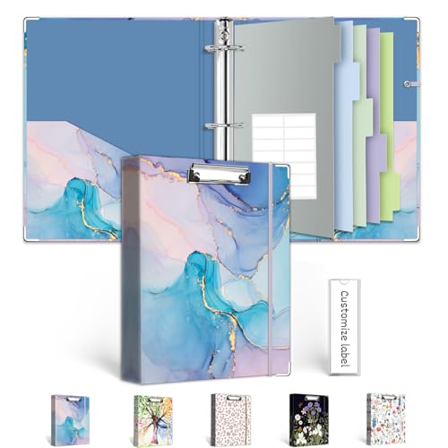 A5 Binder 3 Ring 1 Inch for 5.5"x8.5" Paper, Mini Three Ring Binders with Clipboard,5-Tab Dividers,Interior Pocket, Spine ID Label Holder, BVSSX Small Binder with Pen Holder,Blue Marble - color: 03-blue Mable, size: 1in（5.5"X8.5"）