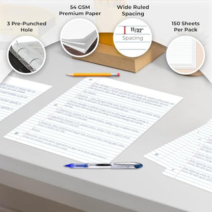Rosmonde 24 Pack Wide Ruled Bulk, 3600 Sheets, Bulk Loose Leaf Paper | Bulk Office Filler Paper, 8" x 10.5", 150 Sheets/Pack, Bulk Notebook Paper, 3 Hole Punched, Wide Ruled Paper For Binder - color: Wide Ruled, size: 24 Pack (3600 Sheets)