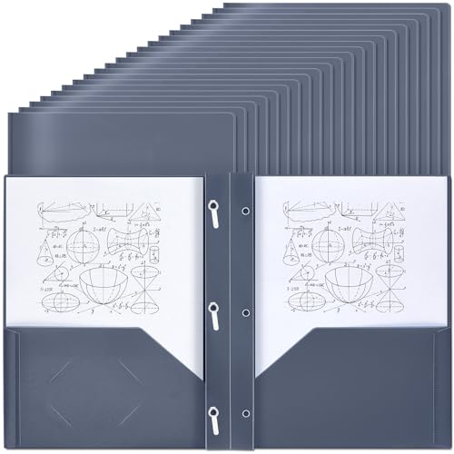 Lincia 100 Pcs Plastic Folders with Pockets and Prong Folders with Prongs 2 Pockets for Office, School for Students, Teachers, Office Workers(Grey Blue) - color: Grey Blue