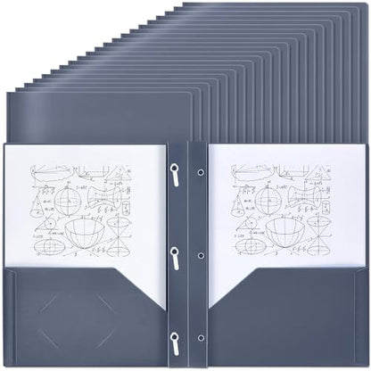 Lincia 100 Pcs Plastic Folders with Pockets and Prong Folders with Prongs 2 Pockets for Office, School for Students, Teachers, Office Workers(Grey Blue) - color: Grey Blue